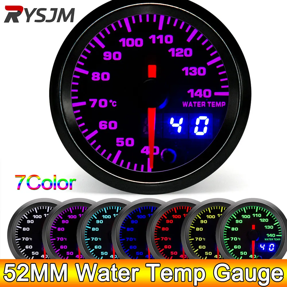 

AD 52 мм датчик температуры воды, высокоскоростной шаговый двигатель, 7 цветов, светодиодный двойной дисплей, гоночный автоматический измеритель температуры воды 40-140 градусов Цельсия