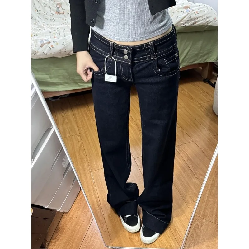 

American Niche Casual Loose Thin Straight Wide-leg Pants Women's Autumn and Winter New Non-stick Legs Versatile Micro-pull Jeans