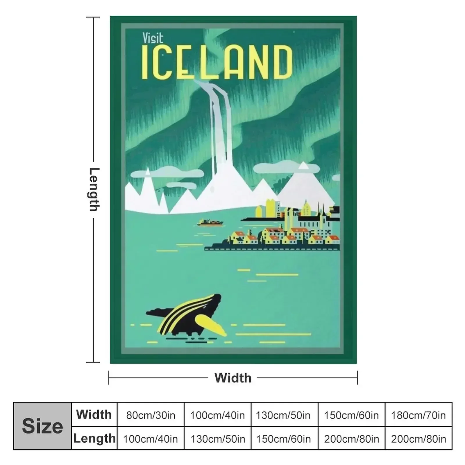 ICELAND : Vintage Travel and Tourism Advertising Print Throw Blanket couch cozy soft plush fuzzy picnic outdoor blanket