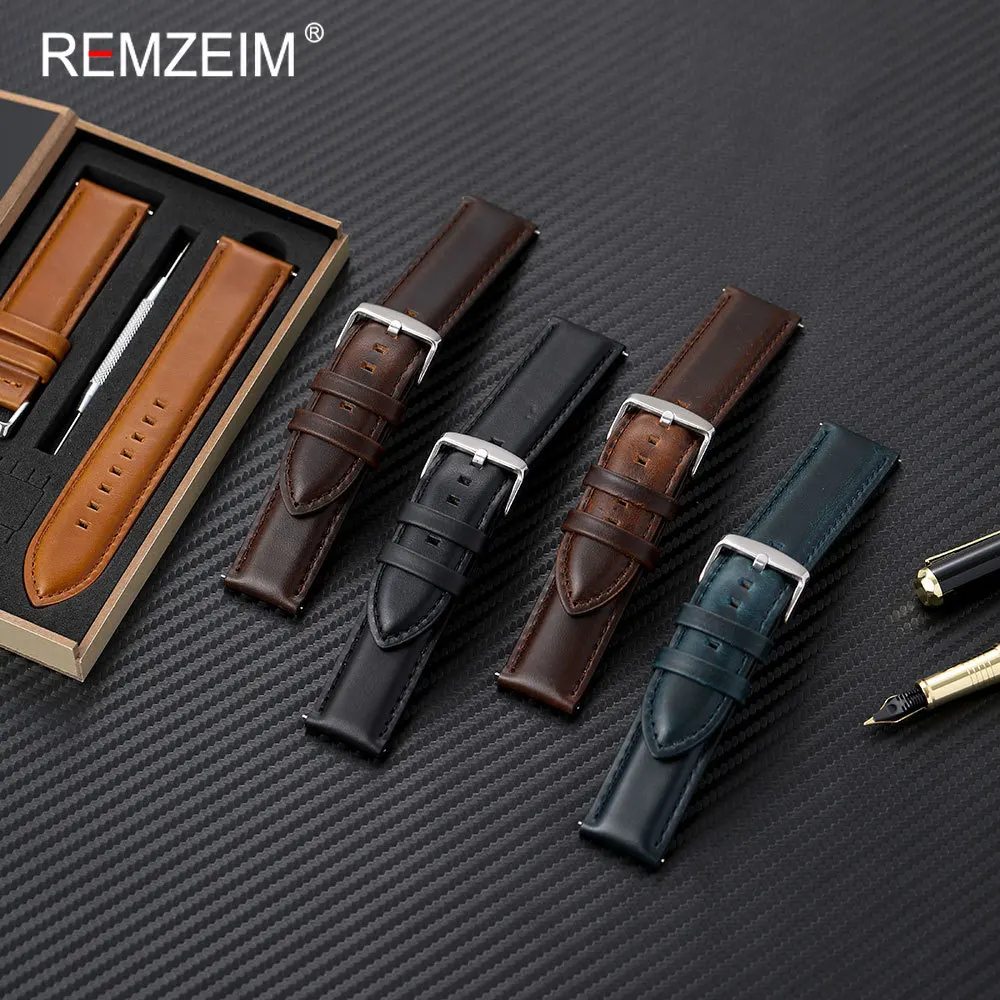 20mm 22mm High-end Durable Calfskin Genuine Leather Wristband with Gift Packing Box Quick Release Strap Watch Accessories