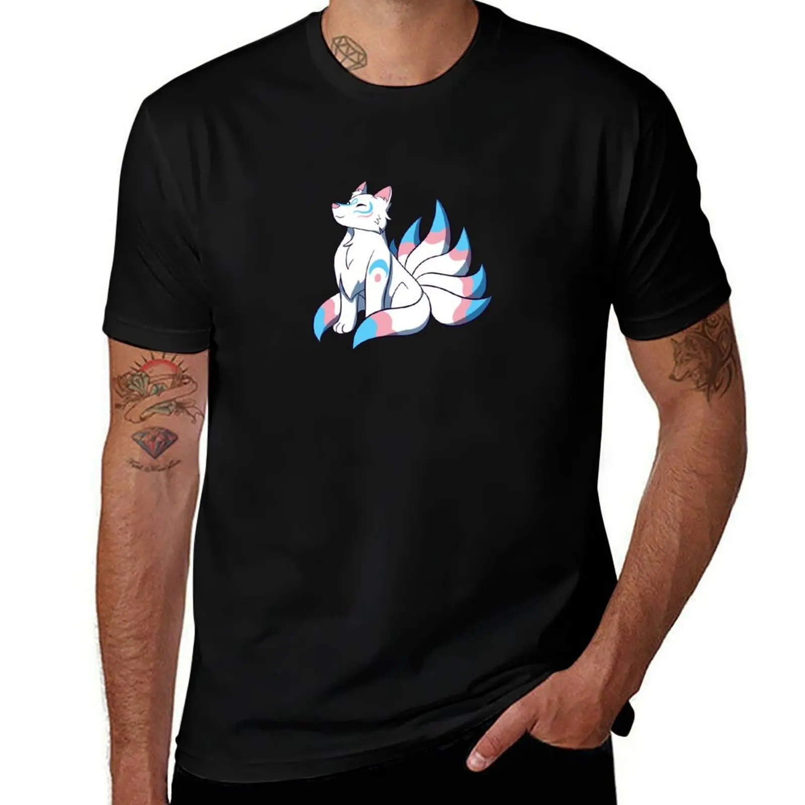 Transgender LGBTQ+ Pride Kitsune T-Shirt cotton t shirts man 100% T-Shirt