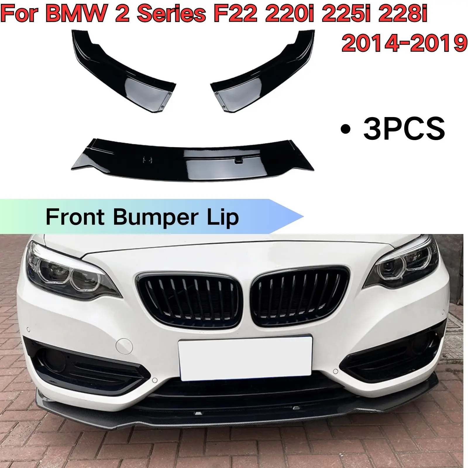 

Front Bumper Lip For BMW 2 Series F22 F23 220i 225i 228i 2014-2019 Base Model Carbon Fiber Look Splitter Spoiler Car Accessories