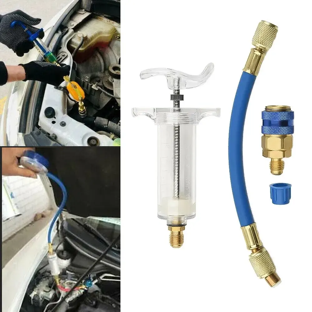 Car A/C Oil And Dye Injector 30ml With R-134a Low Side Quick Coupler Adapter 1/4\