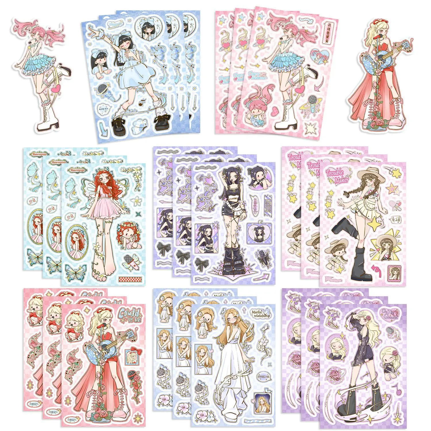 8PCS Koreanische Kpop Mädchen Team DIY Puzzle Aufkleber Cartoon Gesicht Montieren Graffiti Aufkleber Gepäck Gitarre Telefon Kinder Spielzeug