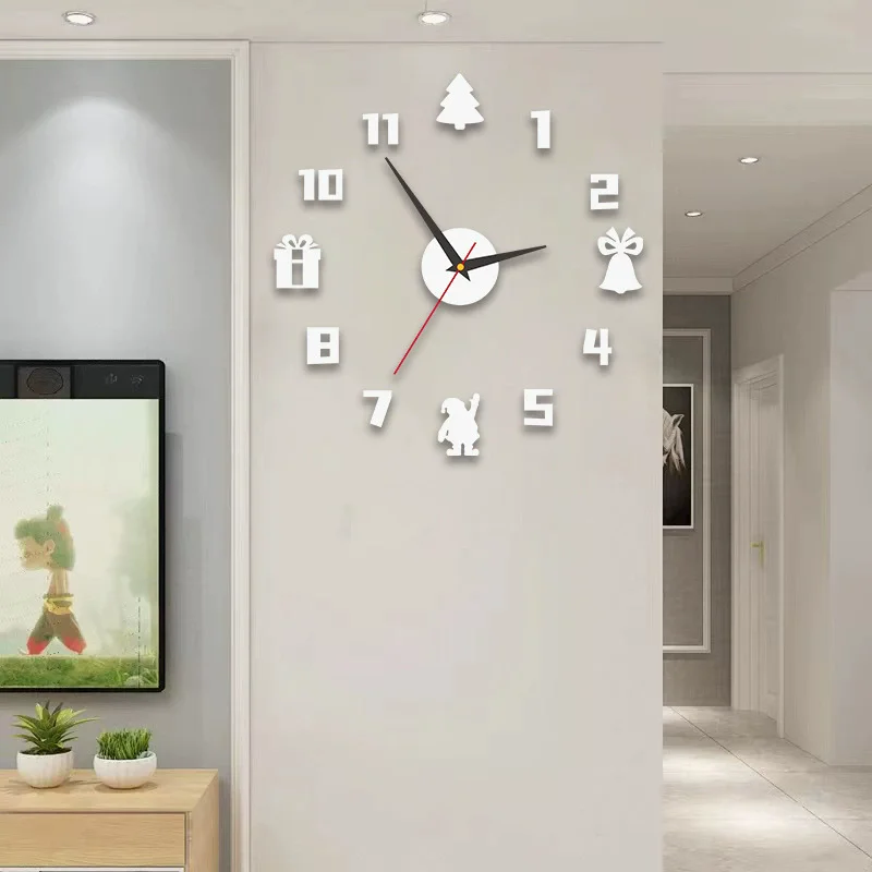 

3D Acrylic Digital Wall Clock Christmas Design Mirror Wall Clock Fashion Small Round Wall Clock DIY Self Adhesive Clocks