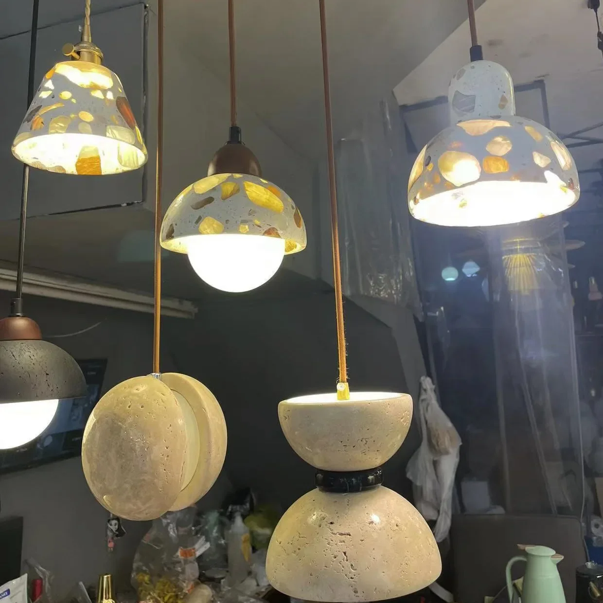 Modern Novelty Cement Stone Chandelier Nordic Wire Adjustable Restaurant Bedroom Shop Pendant Lamp Dropshipping Pendant Lights