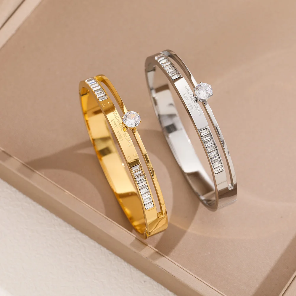 

Single diamond stainless steel gold-plated 18K bracelet, high-quality mercury jewelry, couple gift