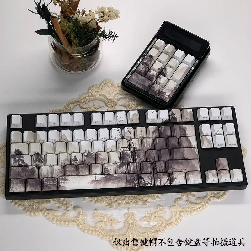 133 Keys Side Carving Translucent Keycaps PBT Double Shot Side Print Shine Through Backlit Keycaps for MX Mechanical Keyboard