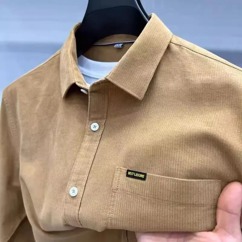 

New 2026 Men's Corduroy Long Sve irt Casual Office Wear Spring Autumn Classic Sle ket Design Faionable All-Match ...