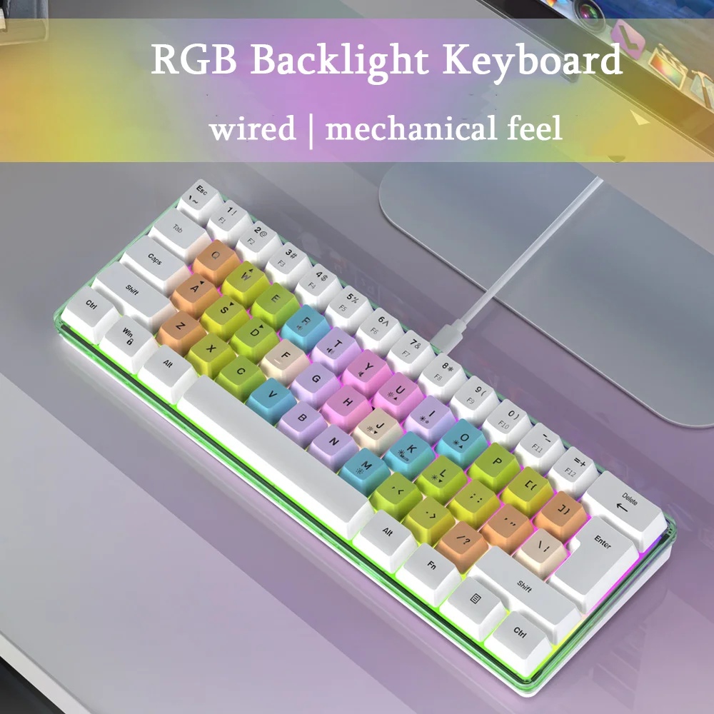 

61 Keys Mechanical Feel Gaming Keyboard Detachable Type-C Wired Keyboard Mini Backlit RGB Gamer Keyboard For Computer Laptop PC