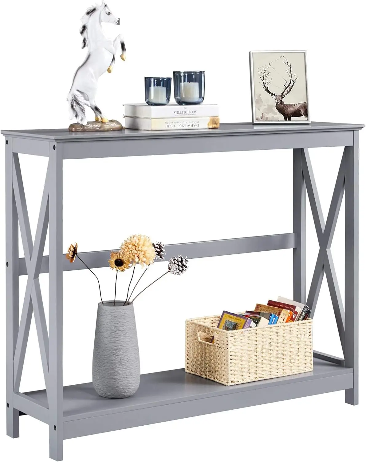 

Table for Entryway, 2 Tier Narrow Sofa Table Bookshelf Accent Table w/Storage Shelf, Living Room Entry Hall Foyer