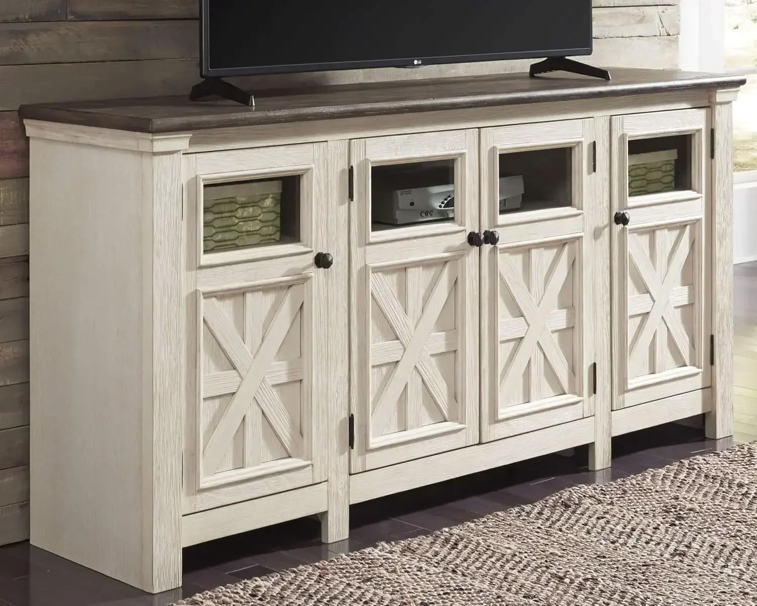 Signature Design by Ashley Bolanburg Two Tone Farmhouse TV Stand, Fits TVs up to 72