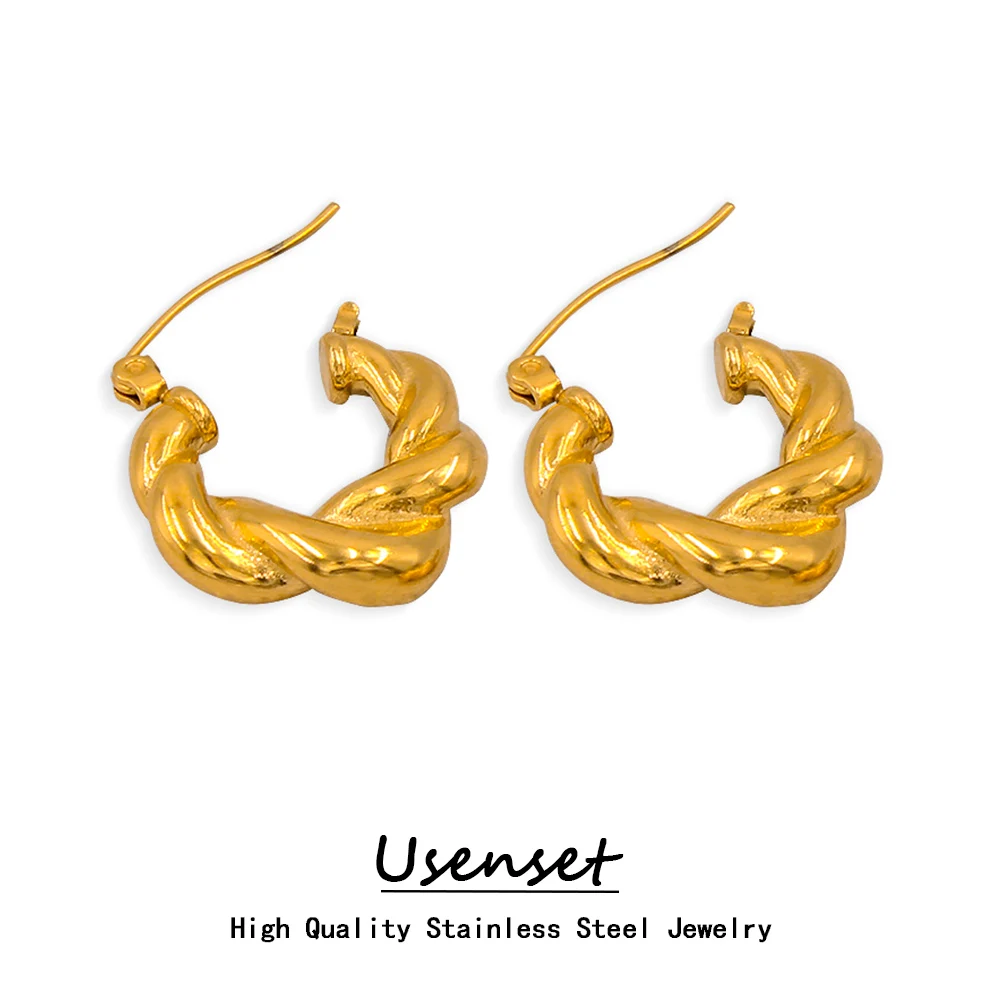 USENSET Vintage Oval Metal Twisted Earrings High Quality Stainless Steel Ear Stud PVD Gold Plated Jewelry for Women