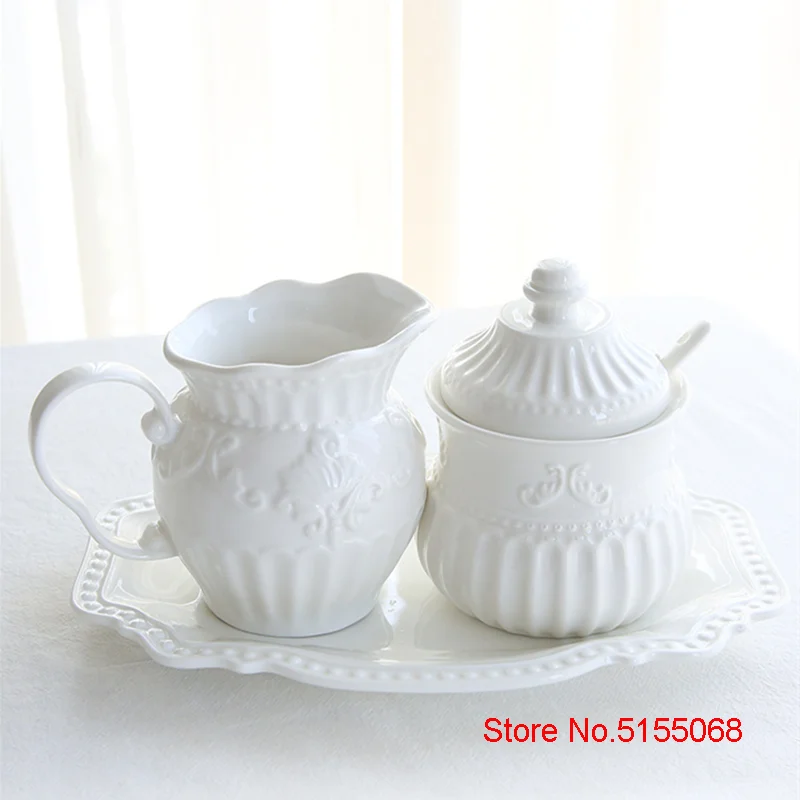 English Retro Style Baroque Art Relief Sugar Bowl Creamer Royal Court Sucrier Milk Jug Cafe Restaurant Coffee Tool Set Wholesale