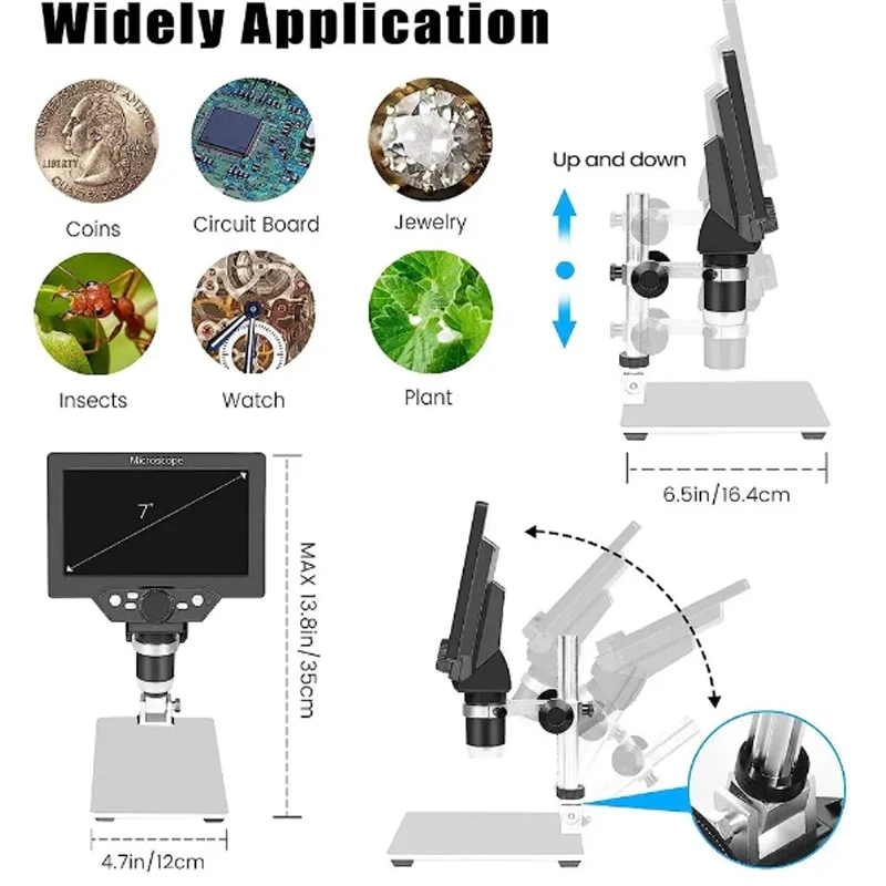 1200X Digital Microscope 12MP Electronic Video Microscopes 7 Inch HD LCD Soldering Phone Repair Magnifier Metal Stand PC View