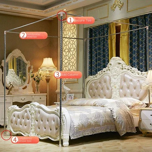 Romantic Lace Pleated Mosquito Net Embroidery Breathable Square Queen Double Bed Net Canopy Not Included Stainless Steel Bracket