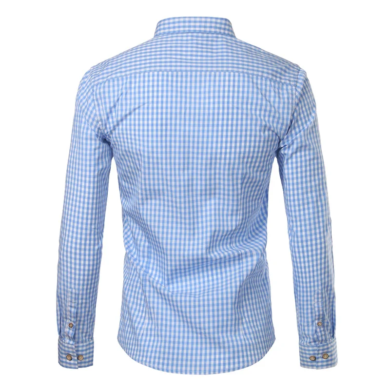 Camisa pequeña a cuadros con botones para hombre, novedad de verano 2023, camisas de vestir ajustadas de manga larga para hombre, camisas informales