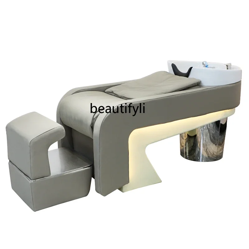 Ceramic Basin Flushing Bed Shampoo Chair Hair Saloon Dedicated for Hair Salon Sitting Half Lying Hair Salon Stainless Steel