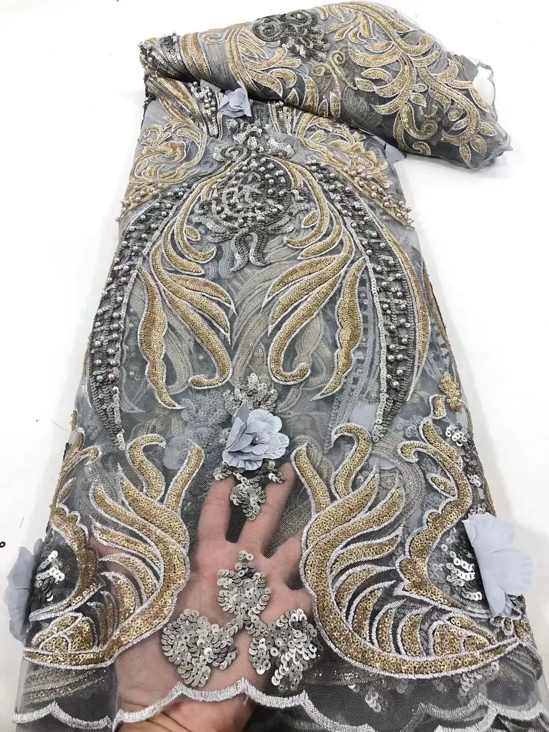 

African Lace Fabric 2021 High Quality Lace Fabric for Sewing Clothes Sequins Nigerian Laces Fabric 5 Yards Net Wide Lace