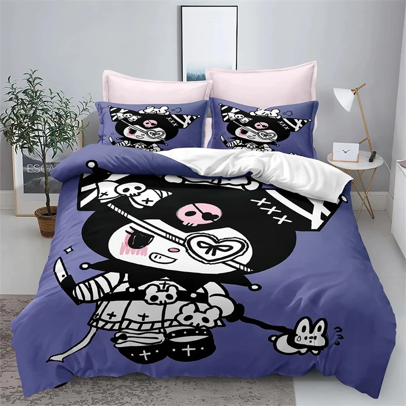 Kuromi-funda de edredón individual para niños y niñas, ropa de cama doble, funda de almohada de varias piezas, decoración de habitación