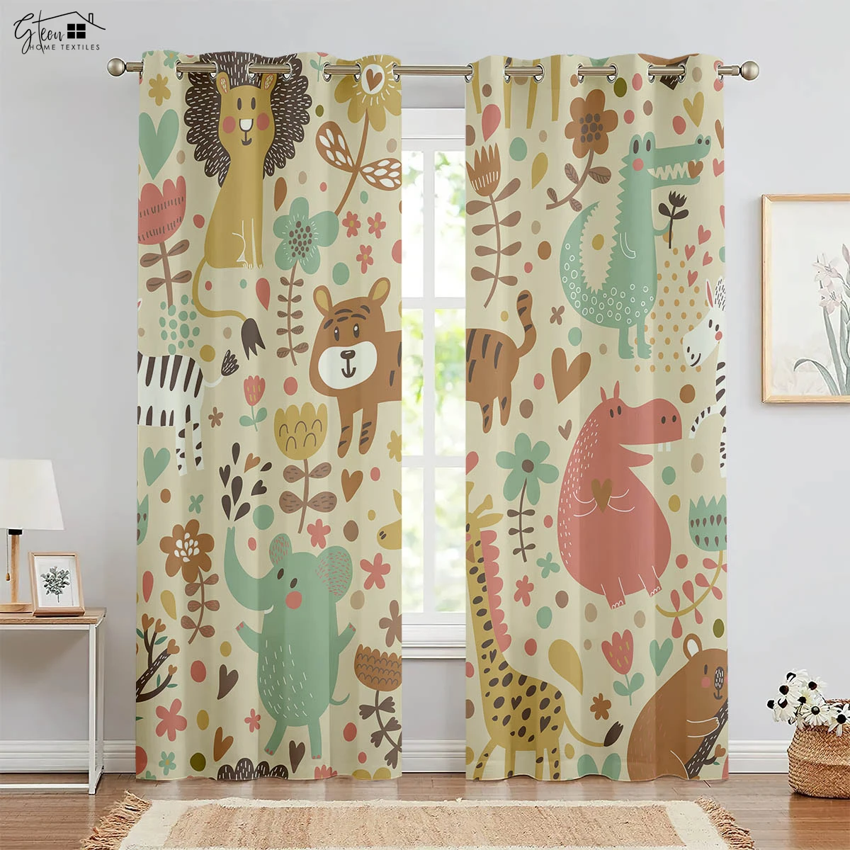 

High Quality Animal Curtains Rabbit Deer Fox Cat Koala Elephant Giraffe Tiger Lion Crocodile Blackout Heat Insulation Curtains