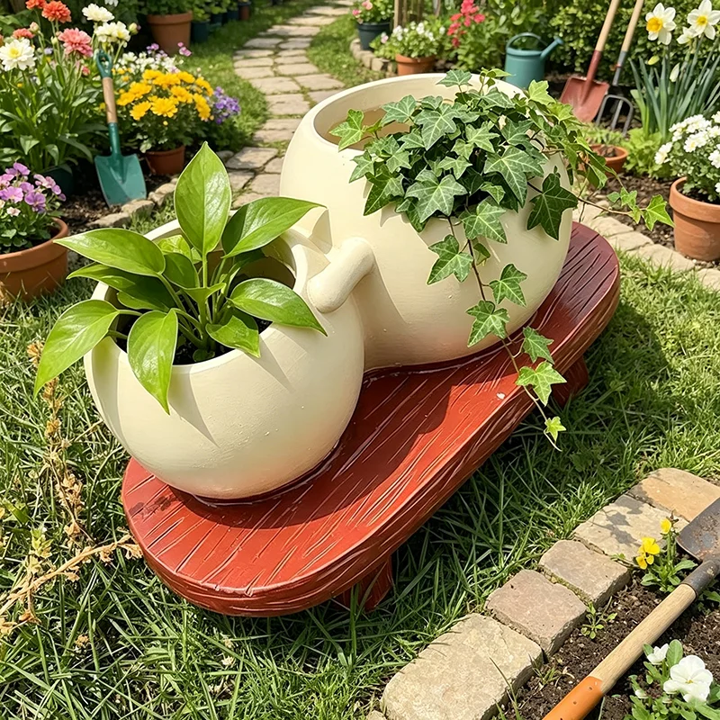 Cute resin succulent flowerpot indoor and outdoor garden home decoration double headed flowerpot unique desktop decoration