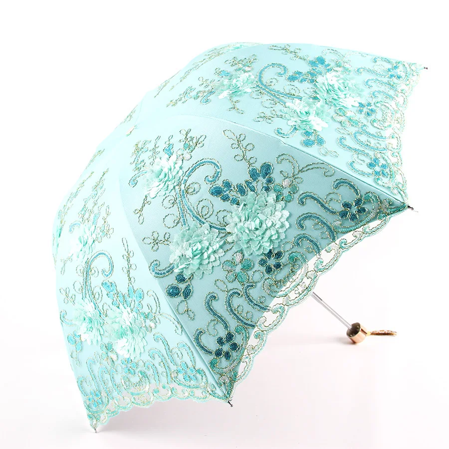 New Fashion Vintage Embroidered Lace Folding Princess Umbrella Summer Outdoor Portable UV Protection Sun Umbrella Sunny Umbrella