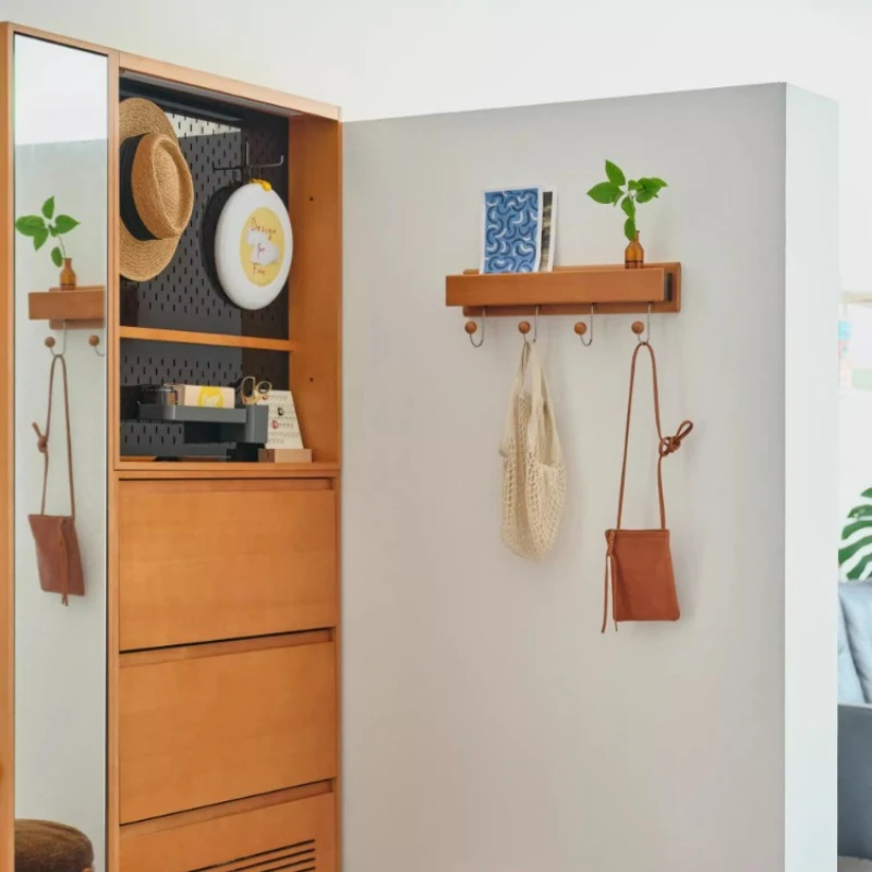 Retro Solid Wood Coat Racks Multi-functional Clothing Storage Organizer Living Room Entryway Decor