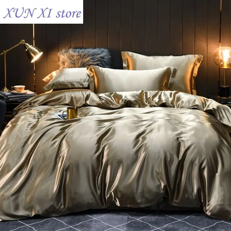 

New Luxury Mulberry Silk Bedding Set Silky Sheet Set Duvet Cover Pillowcase High-end Home Textiles Solid Color Bed Cover Sets