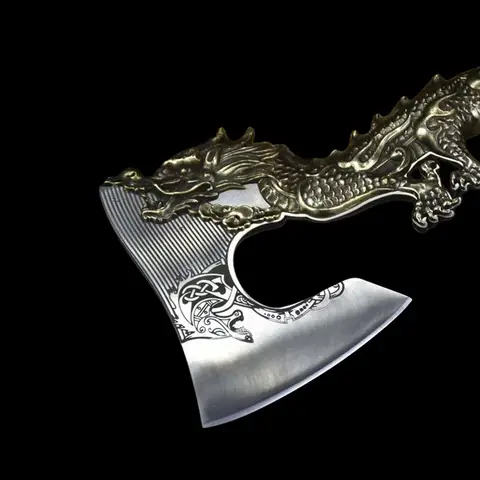 Stainless Steel Forged Bone Chopping Copper Dragon Handle Hand Axe, High-End Creative Trend Handmade Axe