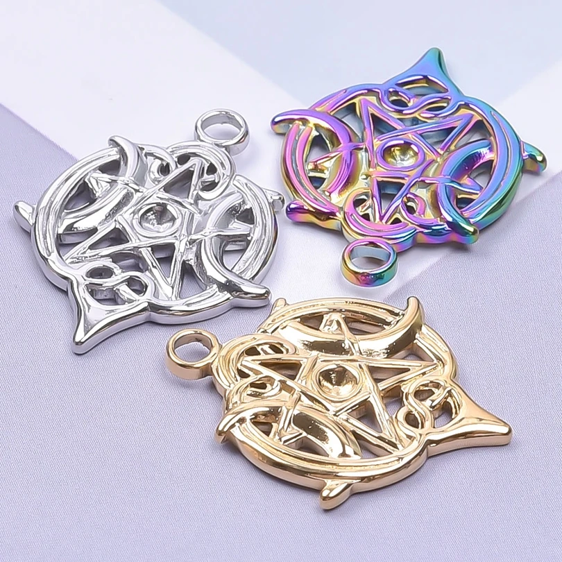 3/6pcs Personalized Moon Pentagram Charm Pendant For Jewelry Making Diy Men Pendant Necklace Stainless Steel Fashion Accessories