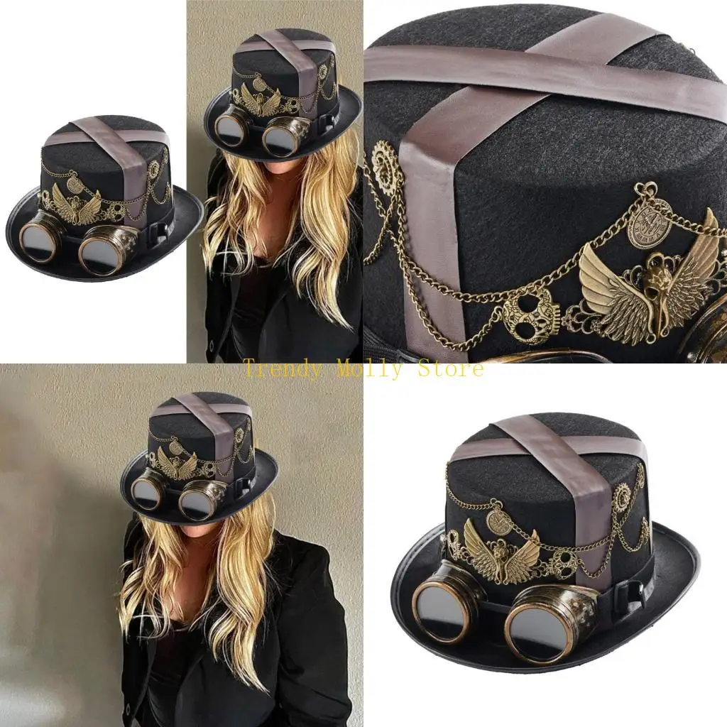 

N5KB Металлическая шляпа-котелка в стиле стимпанк, очки, шляпа для мужчин и женщин, унисекс, шляпа для ролевых игр, головные