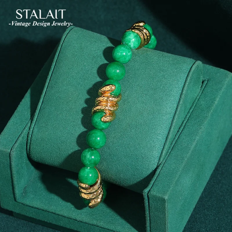 

Vintage Green Beads Charm Bracelet Woman 18k Gold Plated Natural Stone Luxury Designer 2025 Trend Jewelry Christmas Gift New In