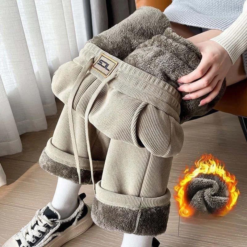 

2025 New Faion Wide Leg Super Thi Straight Ins Northeast Fce Lined Denim Autumn Winter Loose Sle Women's Cuff Pants