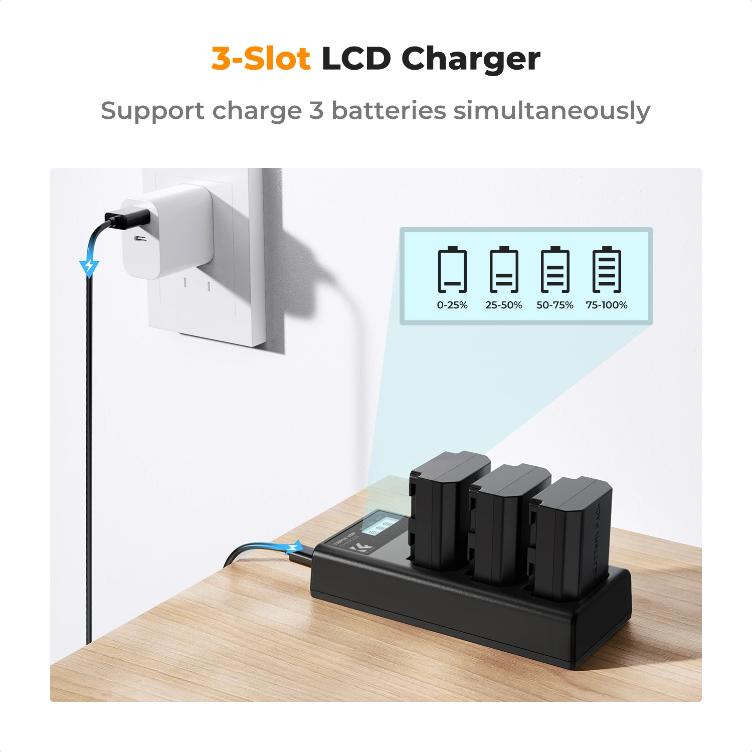 K&F CONCEPT NP-FZ100 Battery Charger Sets for Sony Alpha A7 III A7R III (A7R3) A9 a6600 a7R IV Alpha a9 II Camera Backup Battery