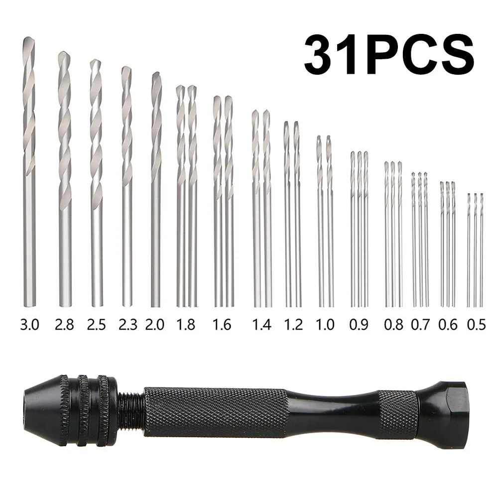 Silver Bits Hand drill Slotting Tool Workshop 31pcs Chuck Drilling Mini Parts Pin Vise Precision Rotary Twisted