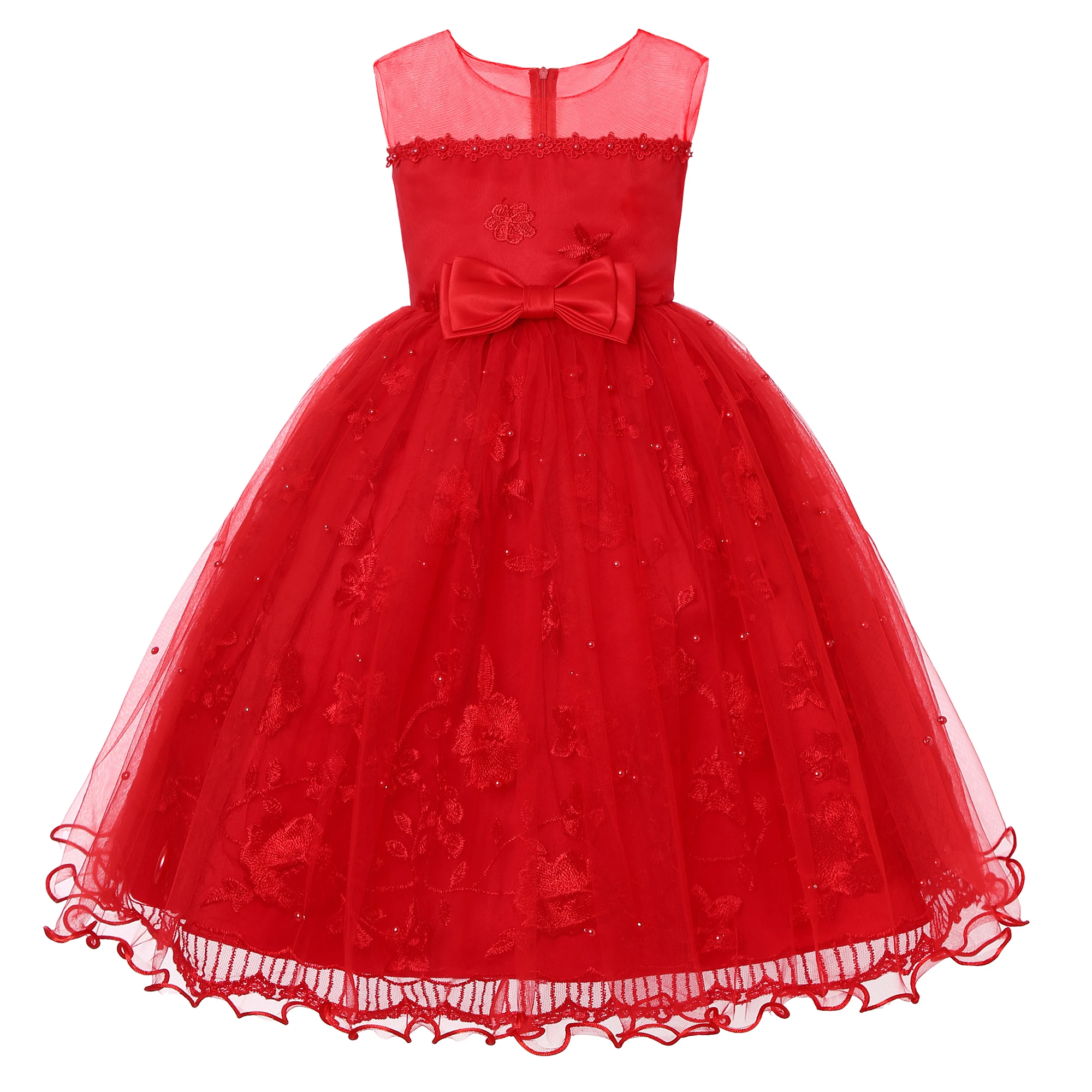 Mädchen-Netz-Seidenkleid mit Blumenstickerei für Hochzeit, Geburtstag, Party, Spitzen-Prinzessinnenkleid, Karneval, Weihnachten, Tanz-Performance-Outfit – Detail 38