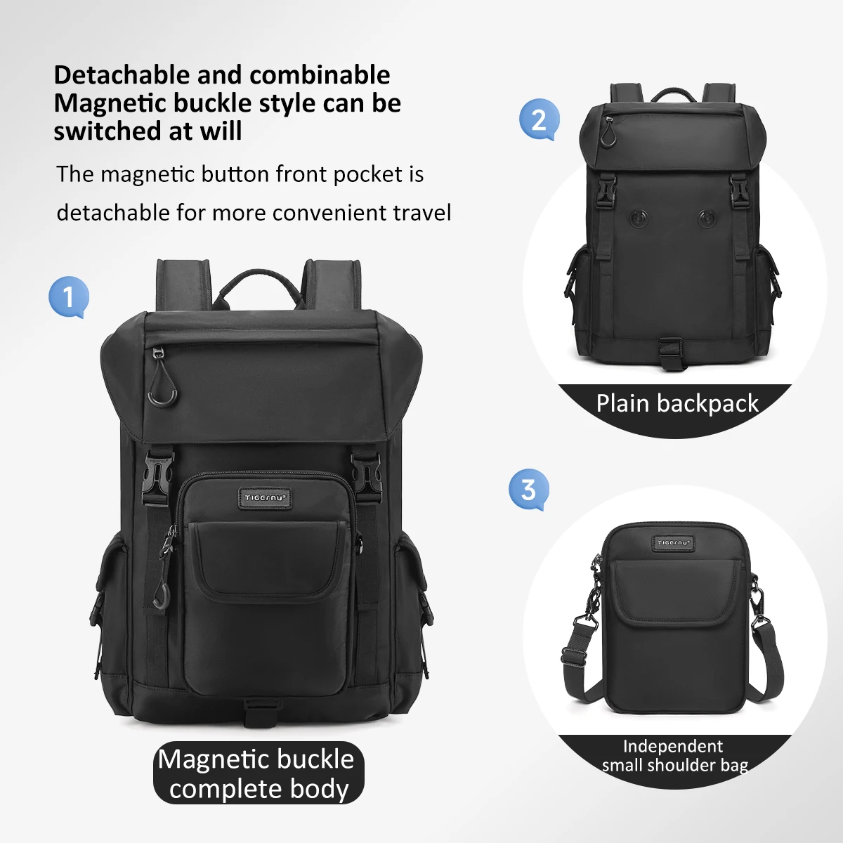 Tigernu Zaino da donna per borse da scuola per uomo Borse a tracolla staccabili Zaini da viaggio Zaini per laptop maschili Zaino da 14 pollici
