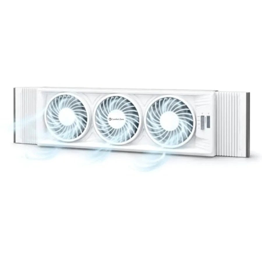 

Triple Window Fan for home cooling White ABS plastic White Adjustable thermostat, 3-speed high-velocity airflow, horizontal/ver