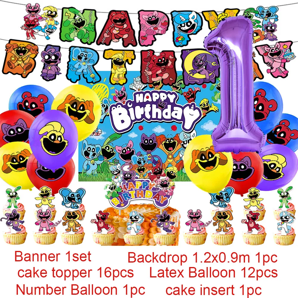 Critters sorridenti tema decorazione per feste di compleanno Banner per palloncini in lattice usa e getta Cake Topper forniture per feste regalo per Baby Shower