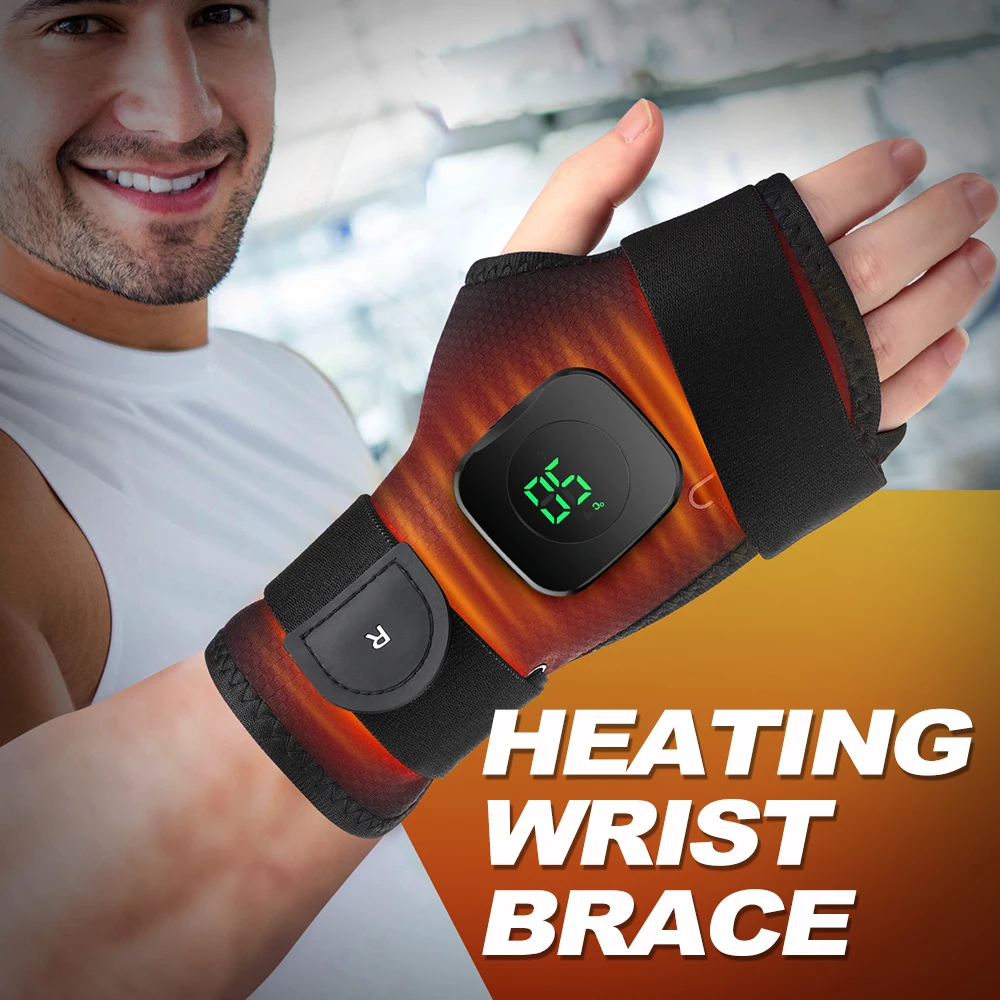

Electrically heated wrist brace with adjustable and breathable black strap for sports and hand joint protection tools