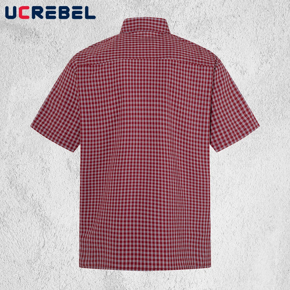 Pocket Short Sleeve Plaid Shirt Mens Summer Retro High Street Lapel Single Breasted Cotton Loose Half-Sleeve Checked Shirt Man