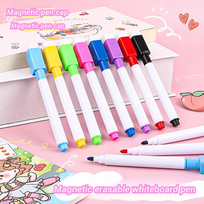 

Набор из 8 магнитных маркеров для белой доски для детей, цветные маркеры для сухого стирания со встроенным ластиком, моющиеся маркеры для рисования для школы и офиса