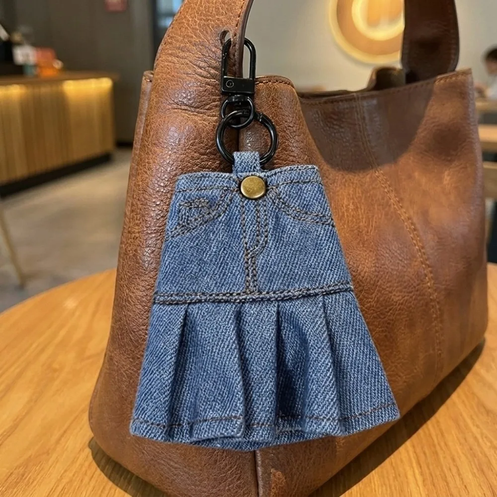 Quirky Creative Mini Denim Jeans Pen Holder Denim Blue Lightweight Keychain Skirt Bag Charm Stationery Pouch Office