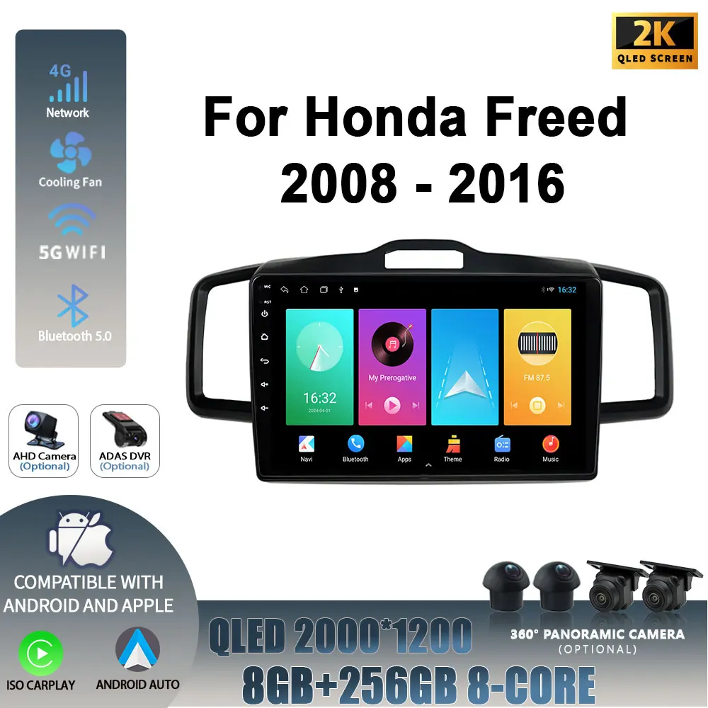 For Honda Freed 2008-2016 Head Unit 2DIN Wireless Carplay Screen Android 14 Car Radio Multimedia Navigation Player WIFI