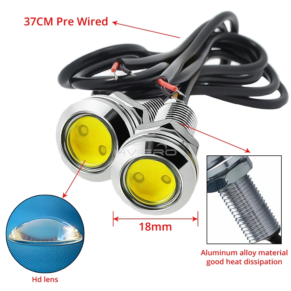 1X 18mm Auto DRL 12V Led Eagle Eye Silver Shell DayTime Running Light Turn Signal Backup Parking Lamp Trunk Fog Bulb Waterproof
