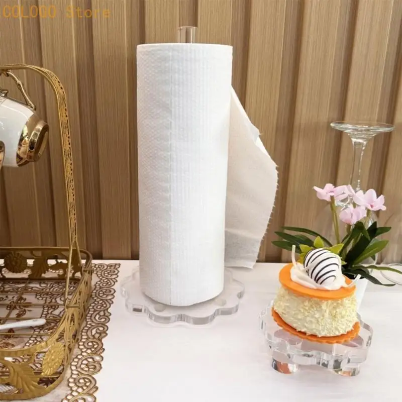 Clear Acrylic Paper Towel Rack for Kitchen, Dining, and Desk Use, Open Roll Dispenser with Wide Base for Coffee Bar and Home