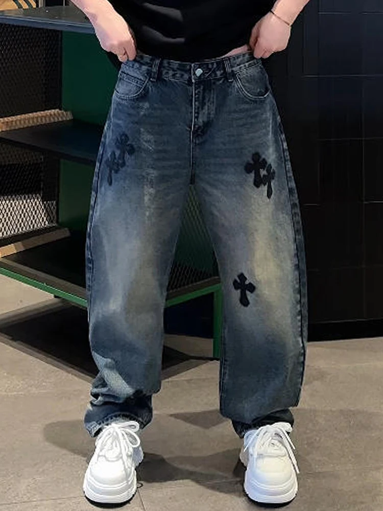 

Spring 2026 Men's Casual Loose Fit Denim Jeans Embroidered Waed Leather Tag American Sle Vintage Straight Leg Trousers