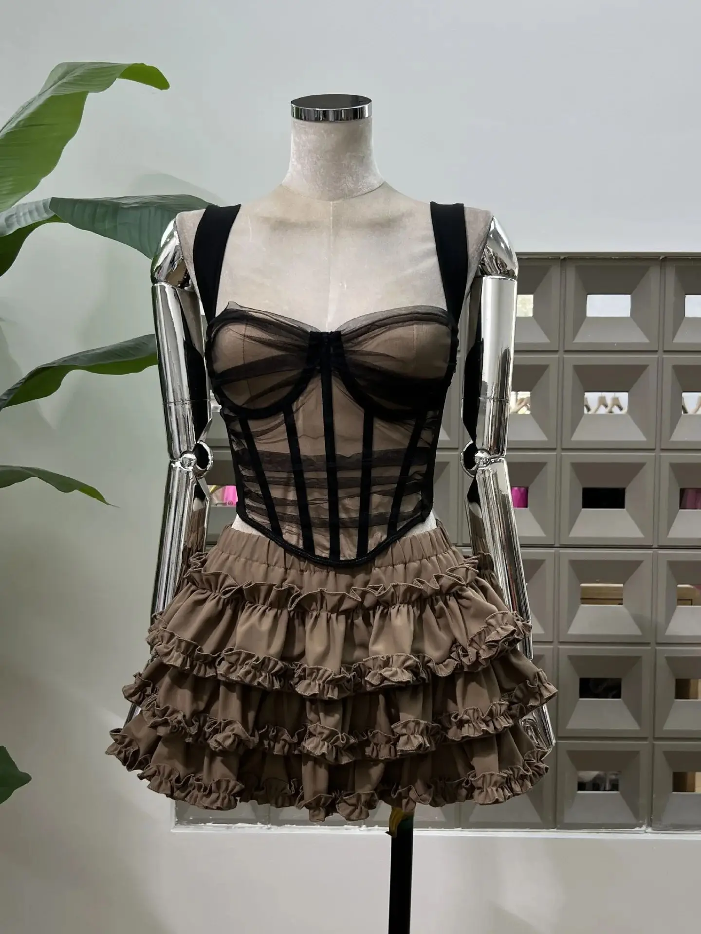 

Summer 2025 New Women's Two-Piece Sexy Stretch Corset Bodycon Tiered Lace Luxury Glamorous Mini Dress Cocktail Party Club Outfit