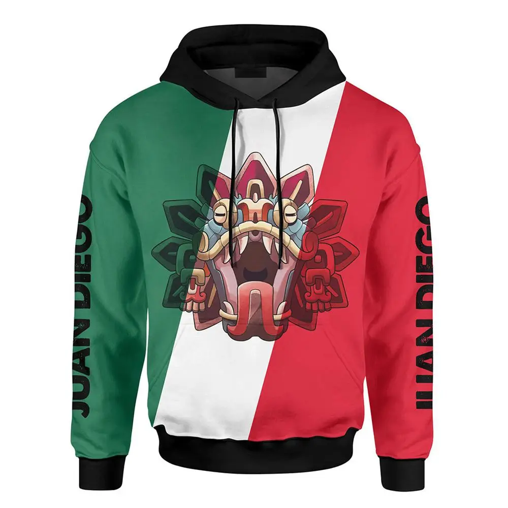 Mexico National Emblem Flag Men Hoodies 3D Print Vintage Men\'s Pullover Tops Casual Long Sleeve Oversize Loose Man Clothing Tops